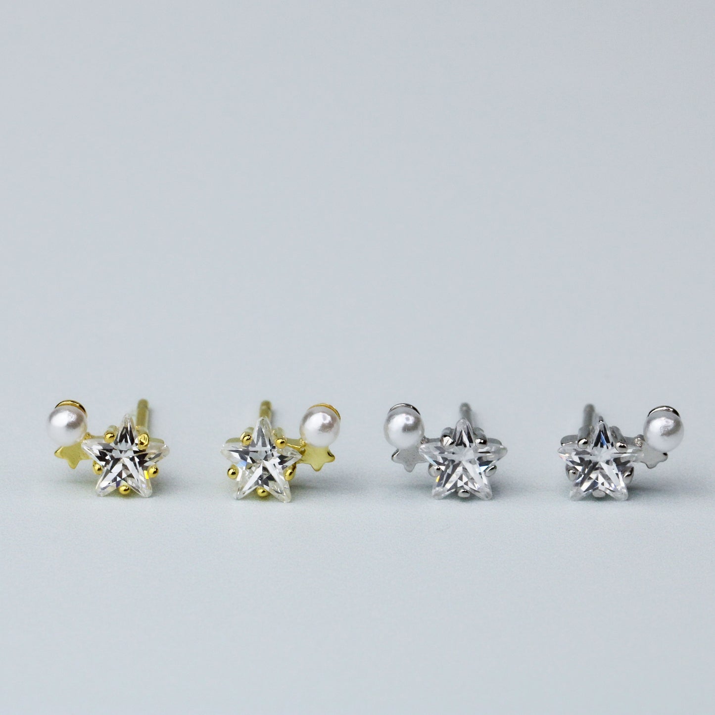 Crystal and Pearl Star Stud Earrings