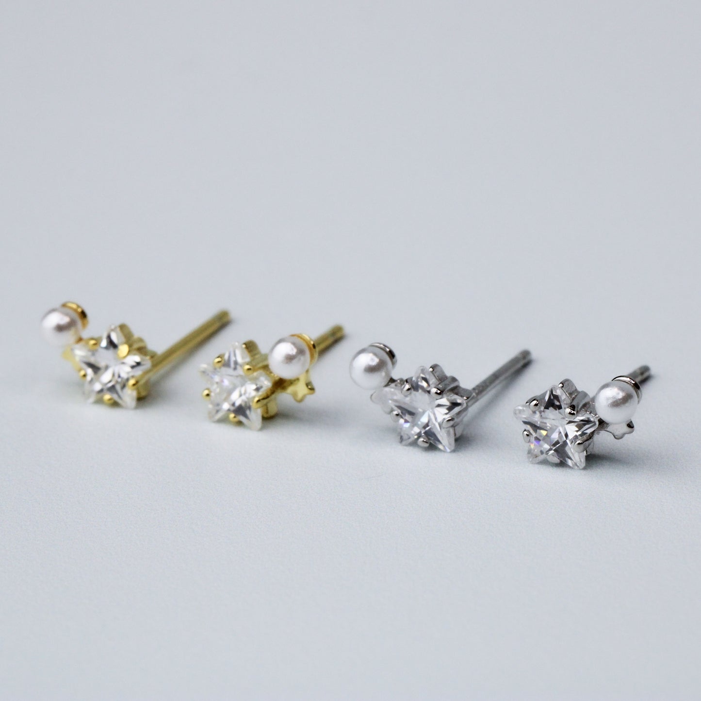 Crystal and Pearl Star Stud Earrings