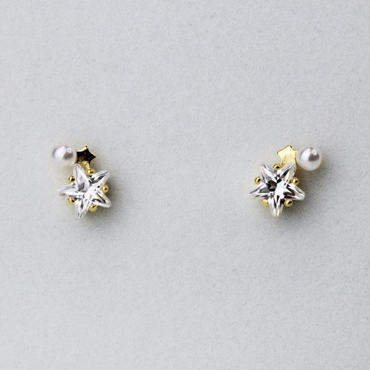 Crystal and Pearl Star Stud Earrings