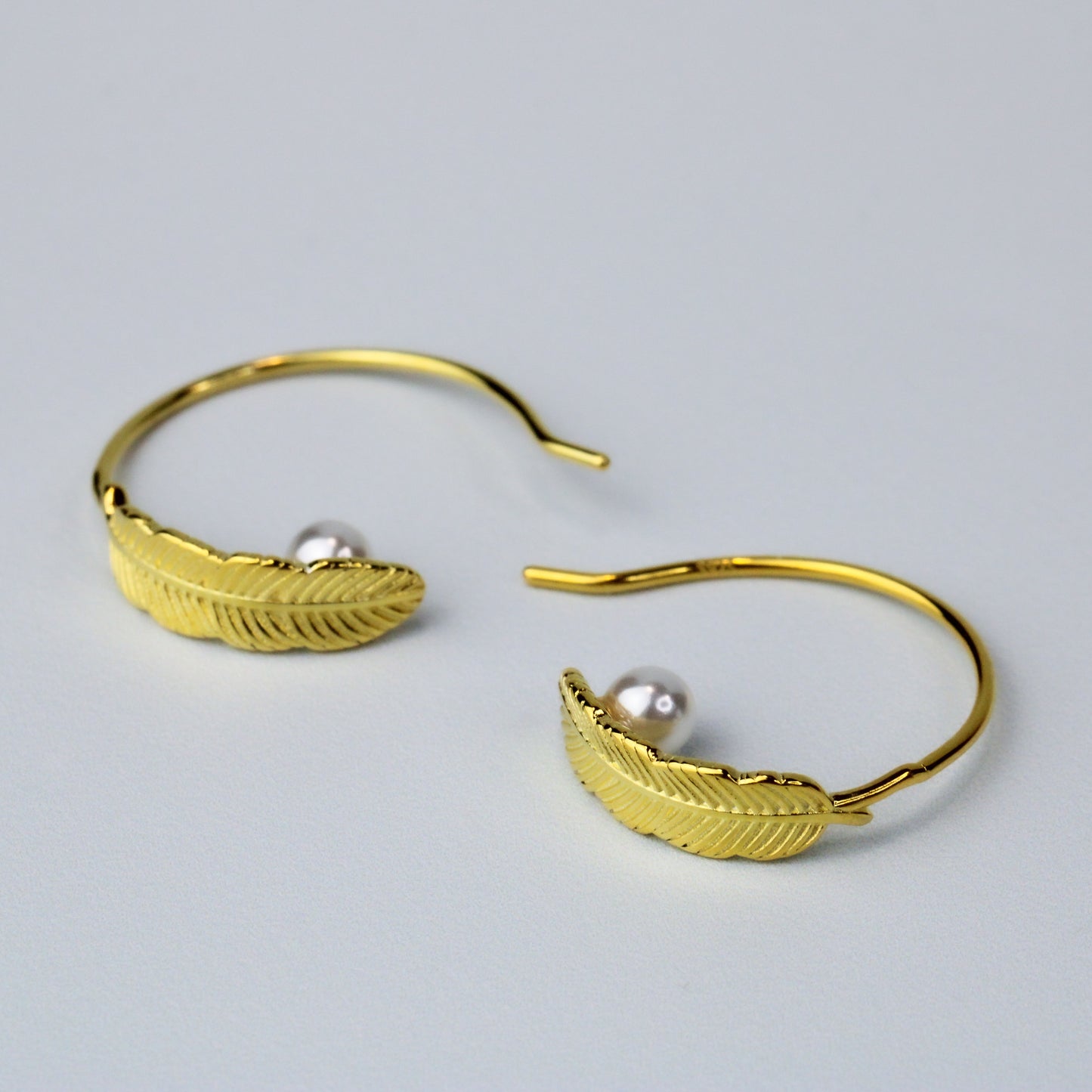 Feather and Pearl Open Hoop Earrings