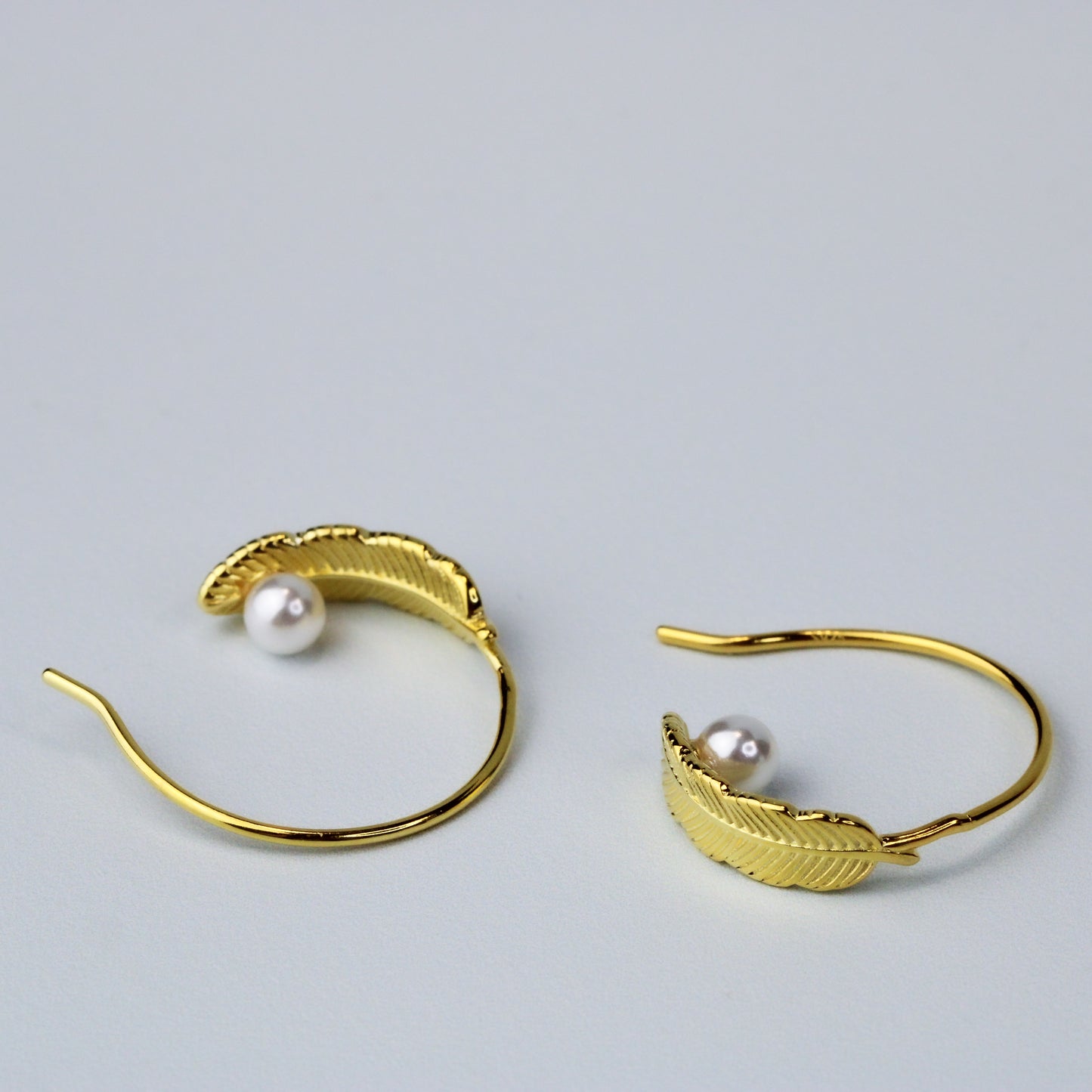 Feather and Pearl Open Hoop Earrings