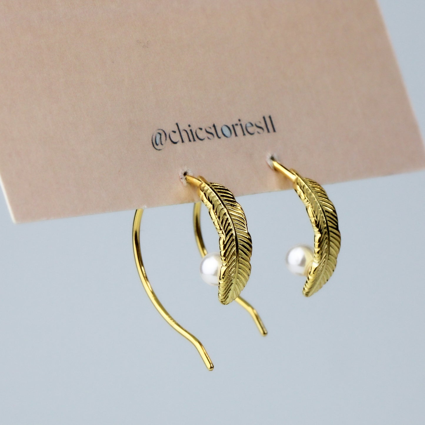 Feather and Pearl Open Hoop Earrings