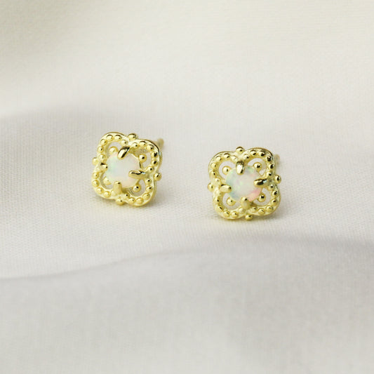 Faux Opal Gold Stud Earrings