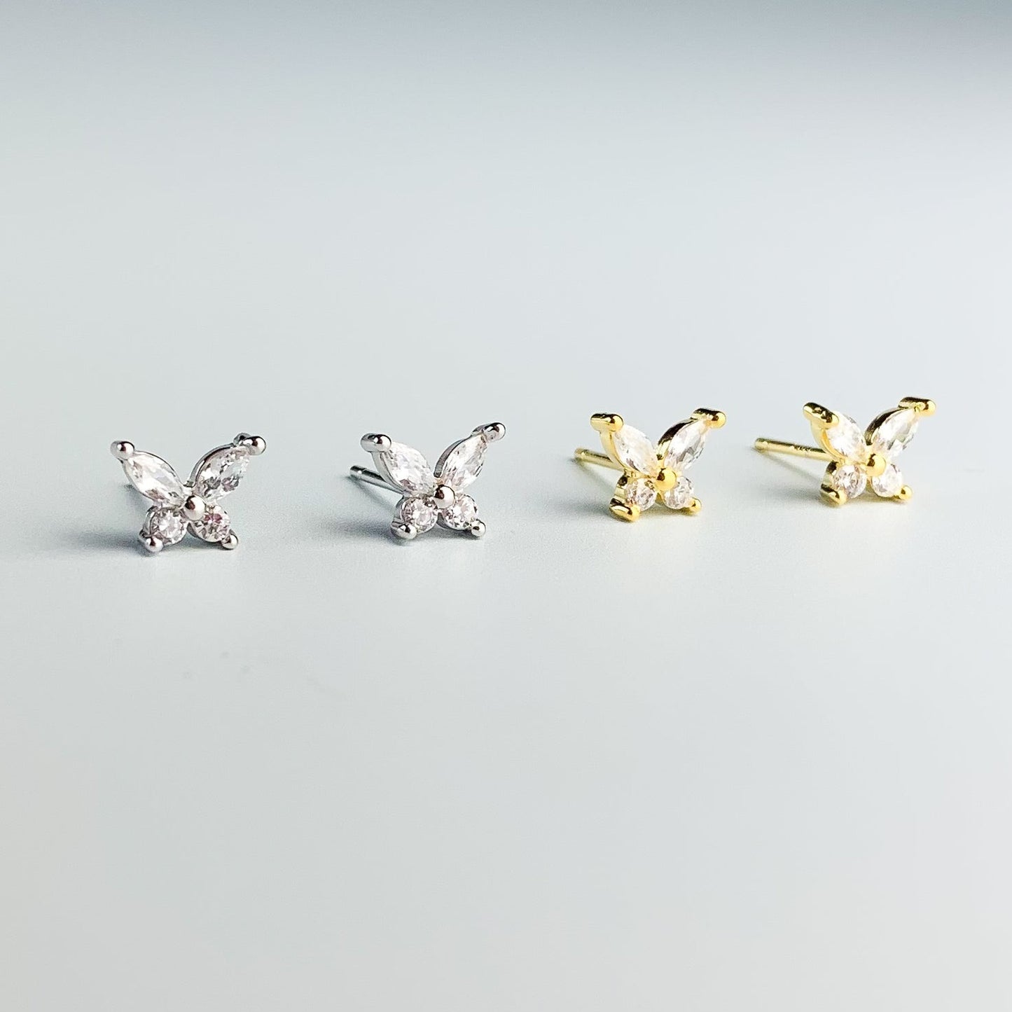 White Crystal Butterfly Stud Earrings
