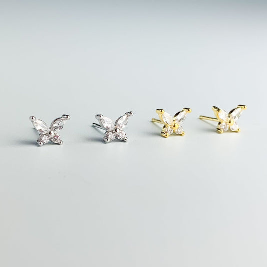 White Crystal Butterfly Stud Earrings