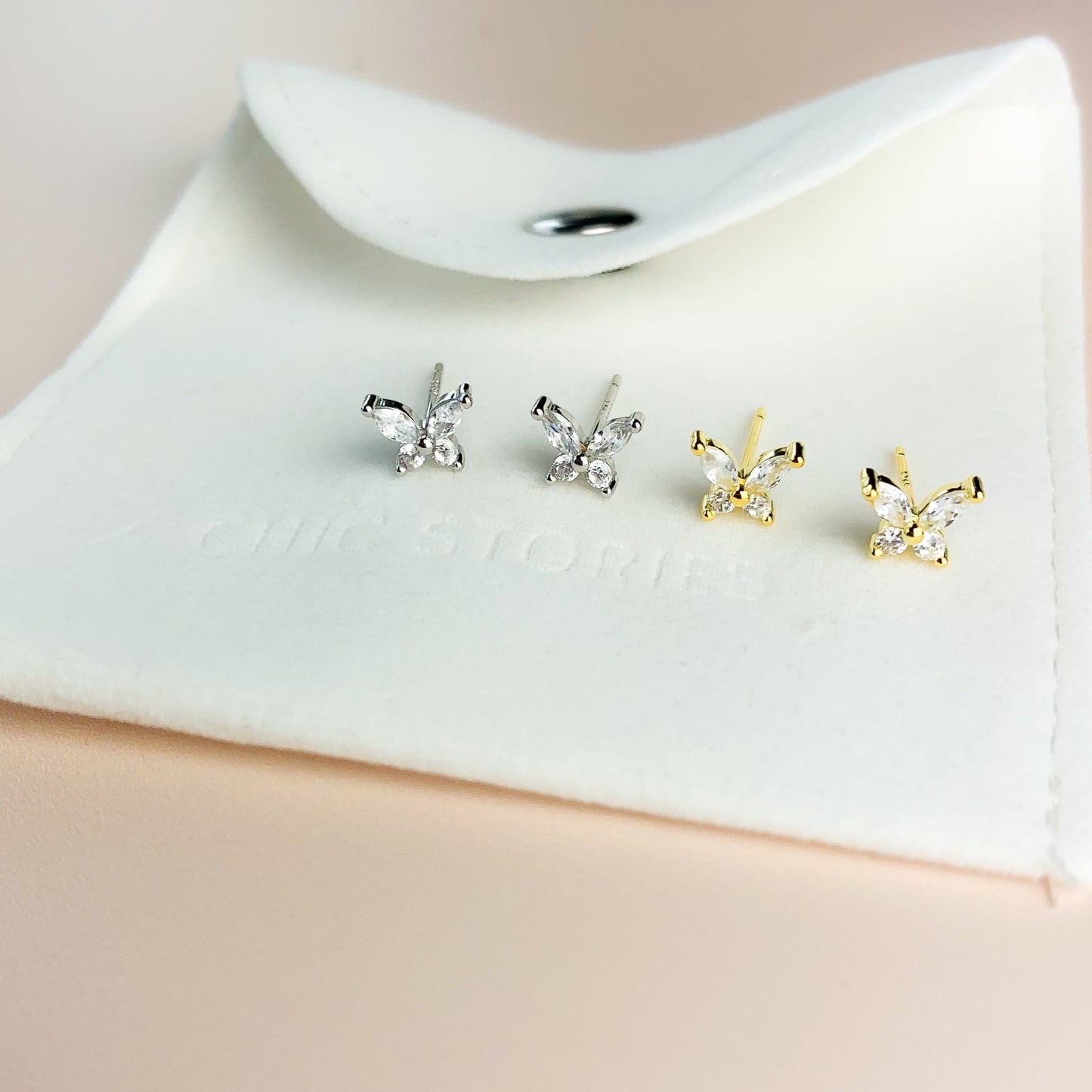 White Crystal Butterfly Stud Earrings
