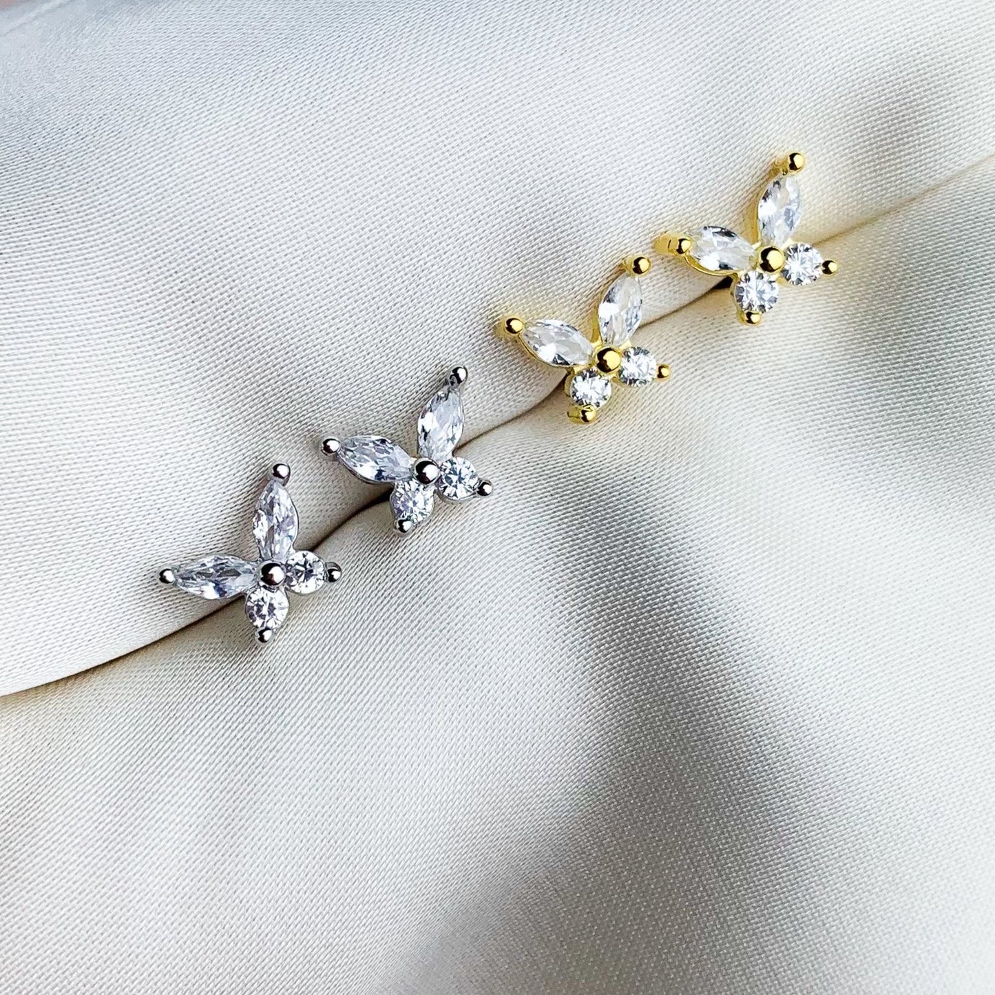 White Crystal Butterfly Stud Earrings