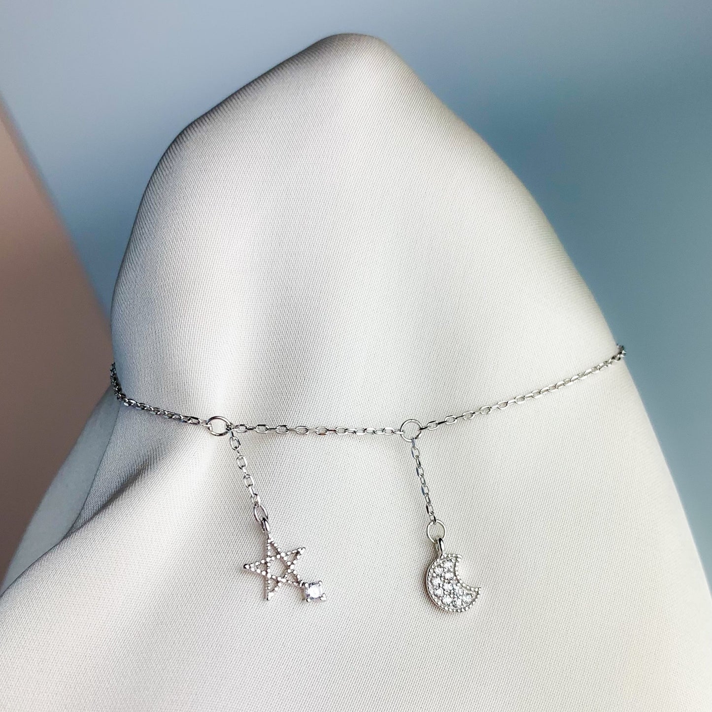 Crystal Moon and Star Dangle Chain Anklet