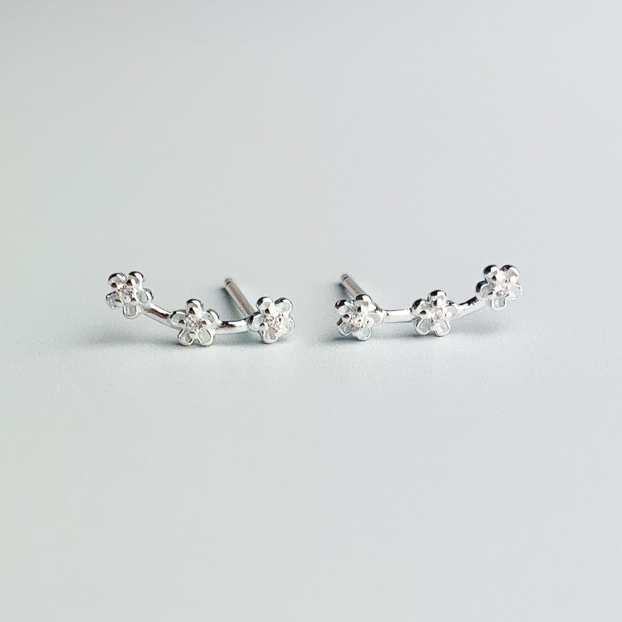 Tiny Flower Ear Climber Stud Earrings