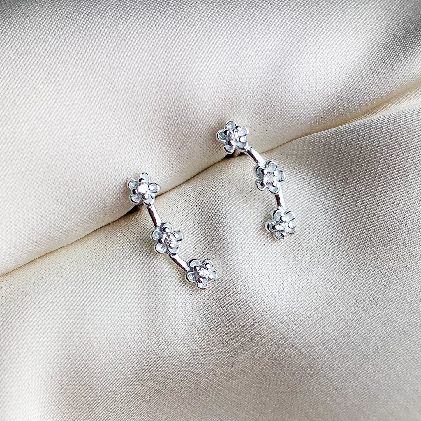 Tiny Flower Ear Climber Stud Earrings