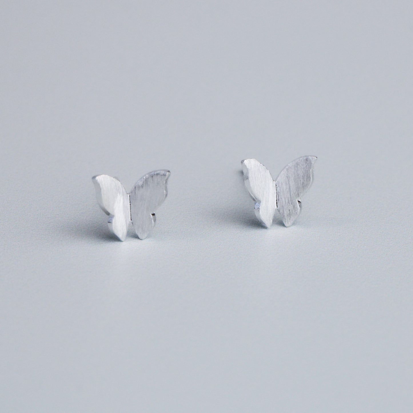 Brushed Silver Butterfly Stud Earrings