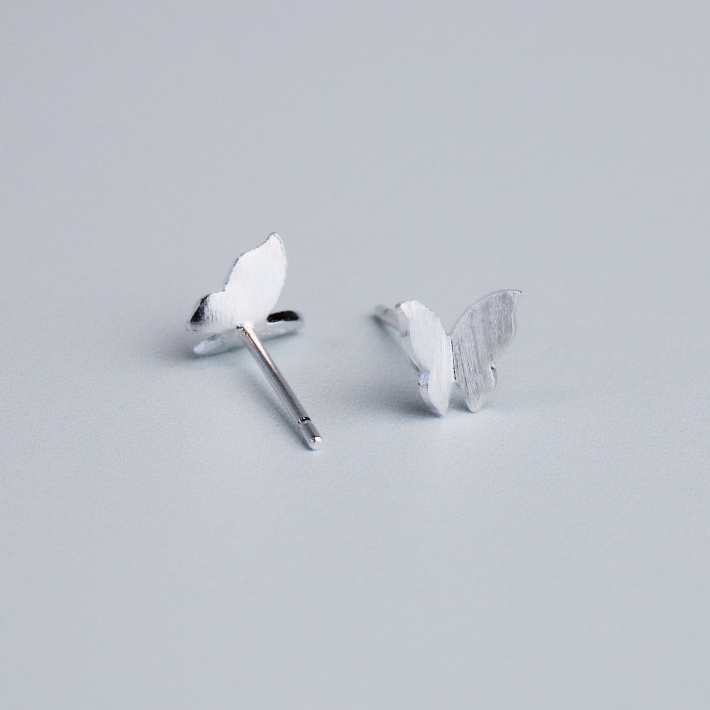 Brushed Silver Butterfly Stud Earrings