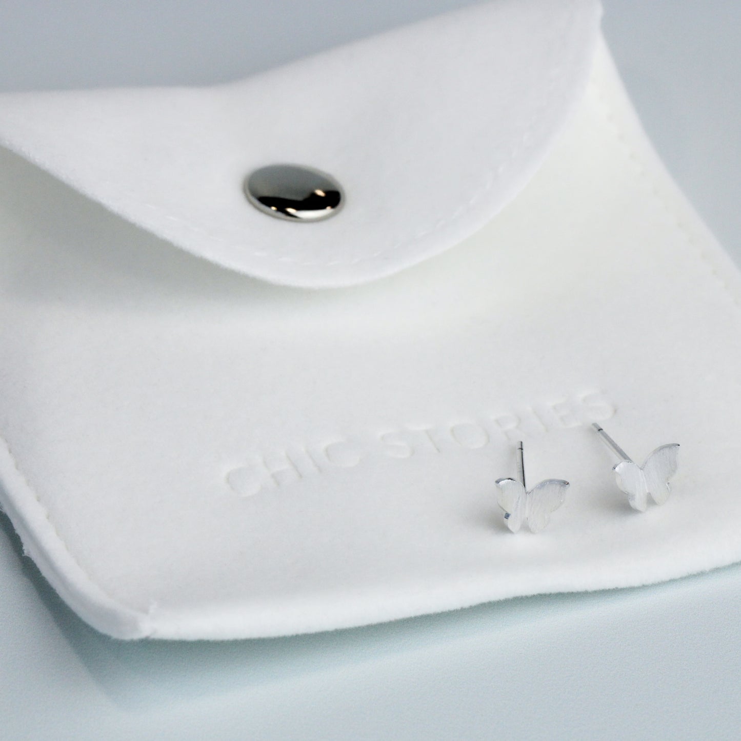 Brushed Silver Butterfly Stud Earrings