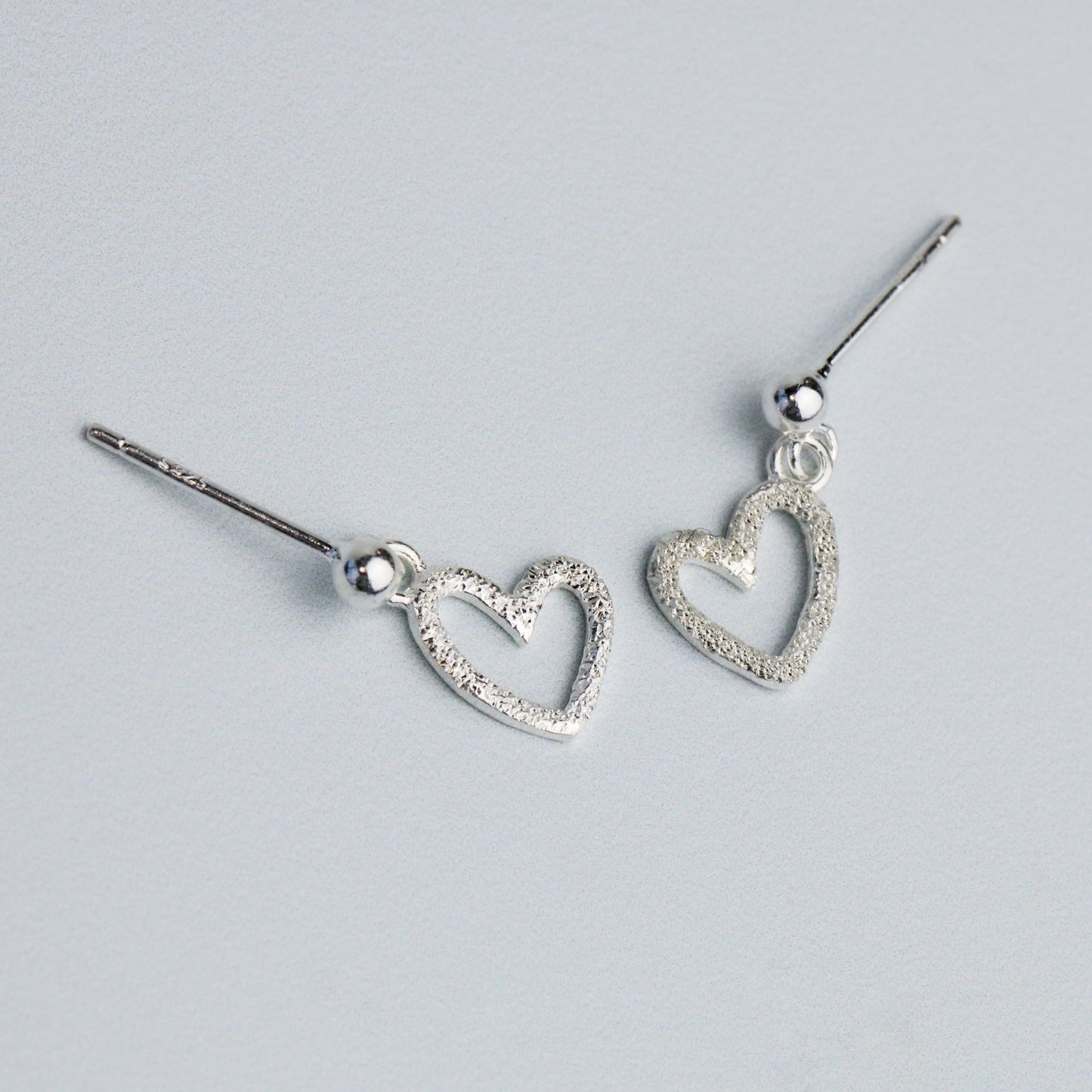 Textured Heart Drop Stud Earrings