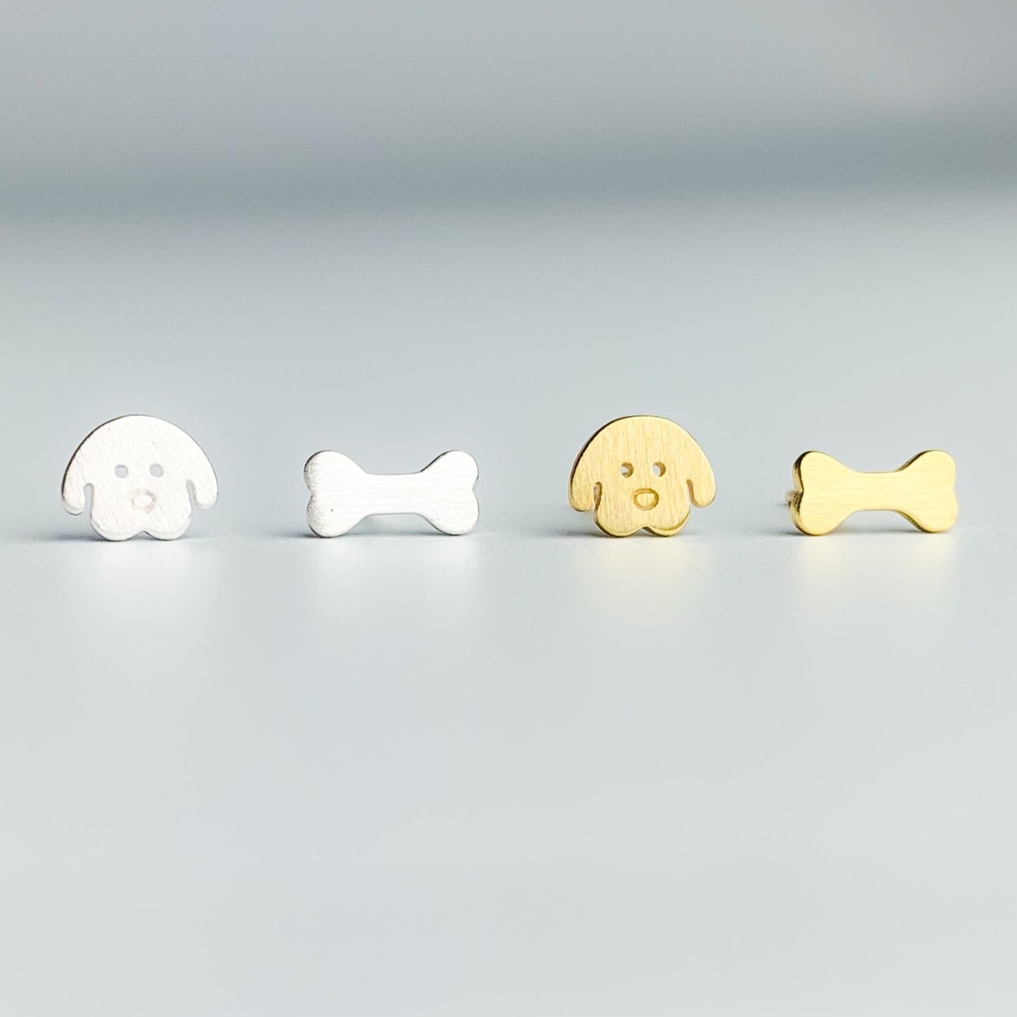 Dog and Bone Asymmetrical Stud Earrings