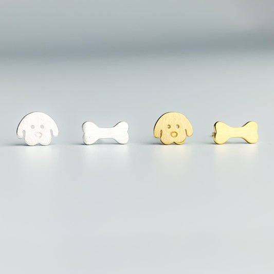 Dog and Bone Asymmetrical Stud Earrings