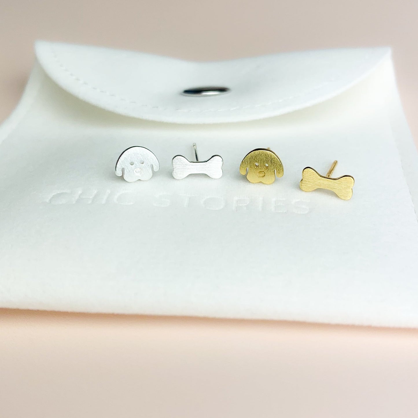 Dog and Bone Asymmetrical Stud Earrings