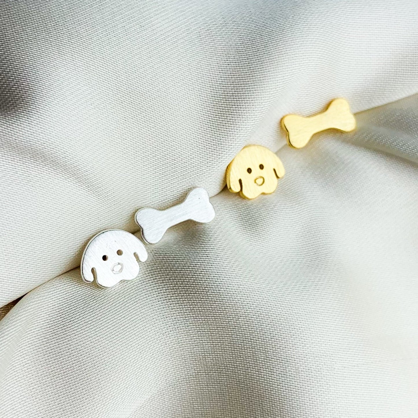 Dog and Bone Asymmetrical Stud Earrings