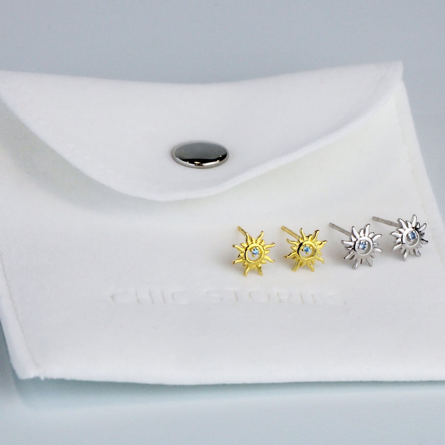 Sun Stud Earrings with Tiny Crystal