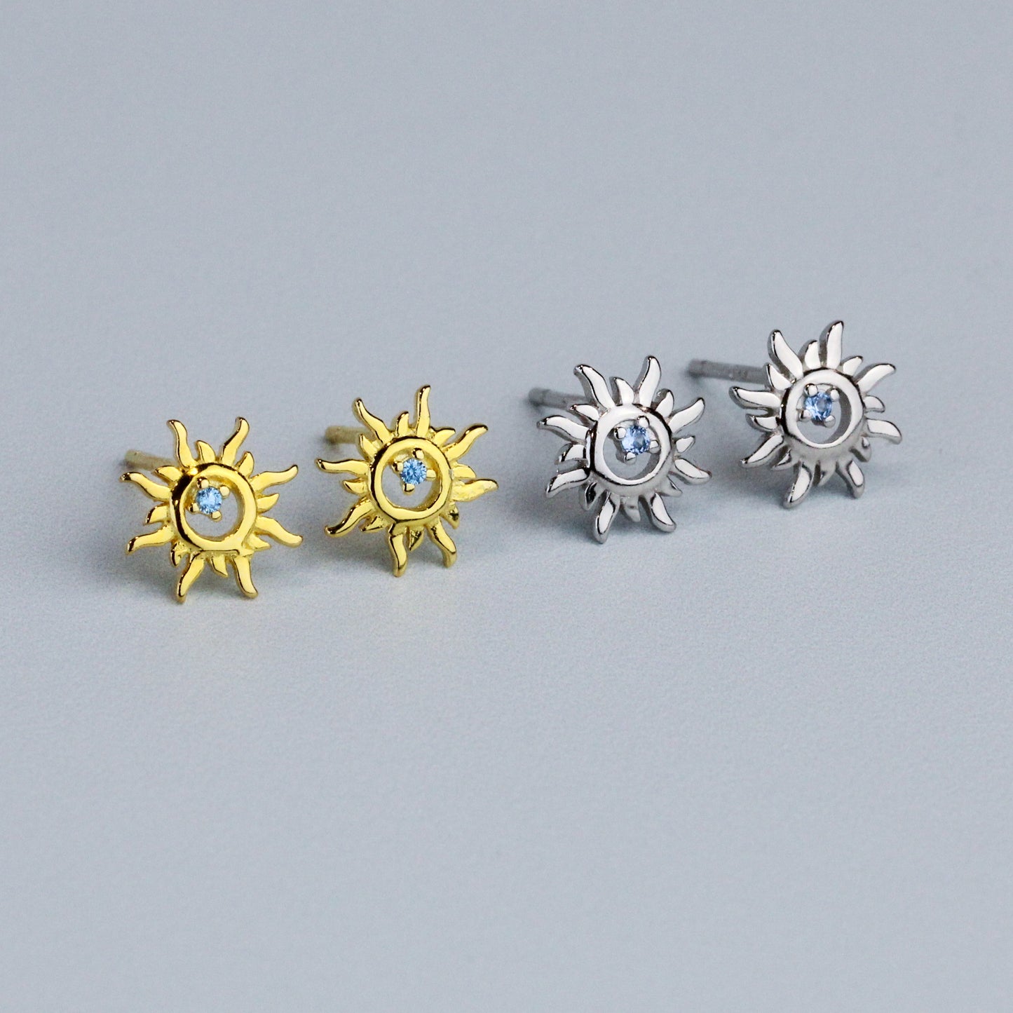 Sun Stud Earrings with Tiny Crystal