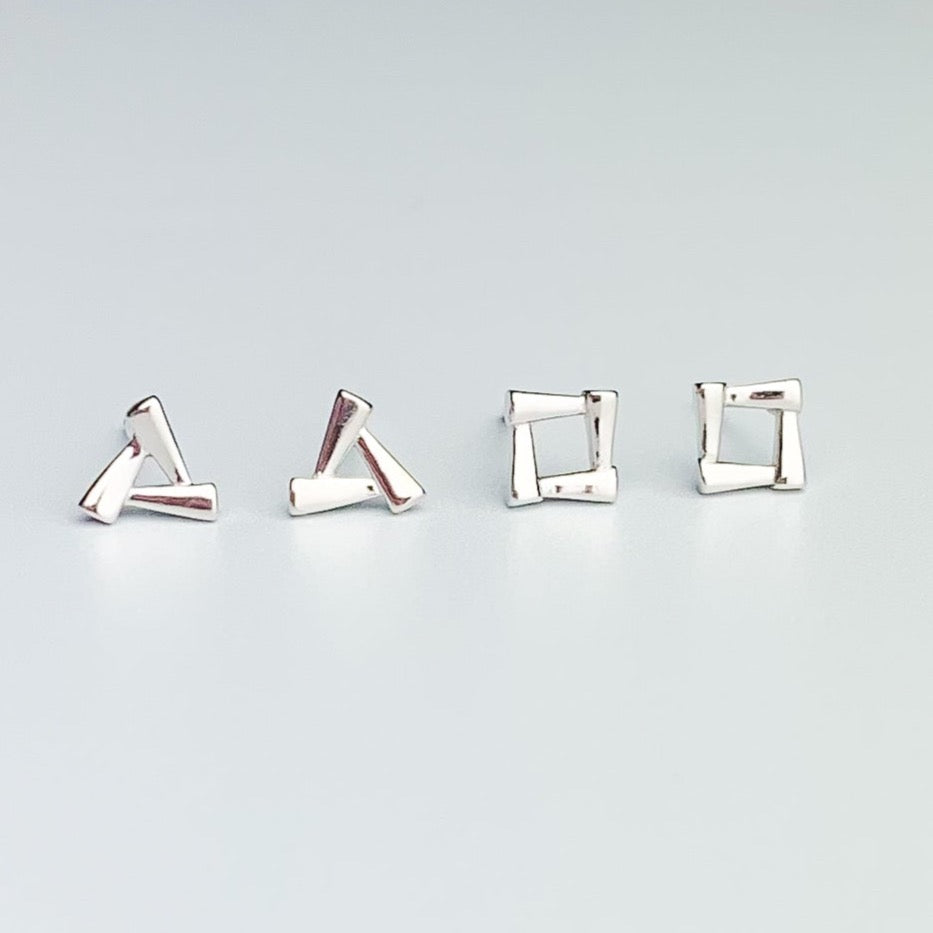 Geometric Square and Triangle Stud Earrings
