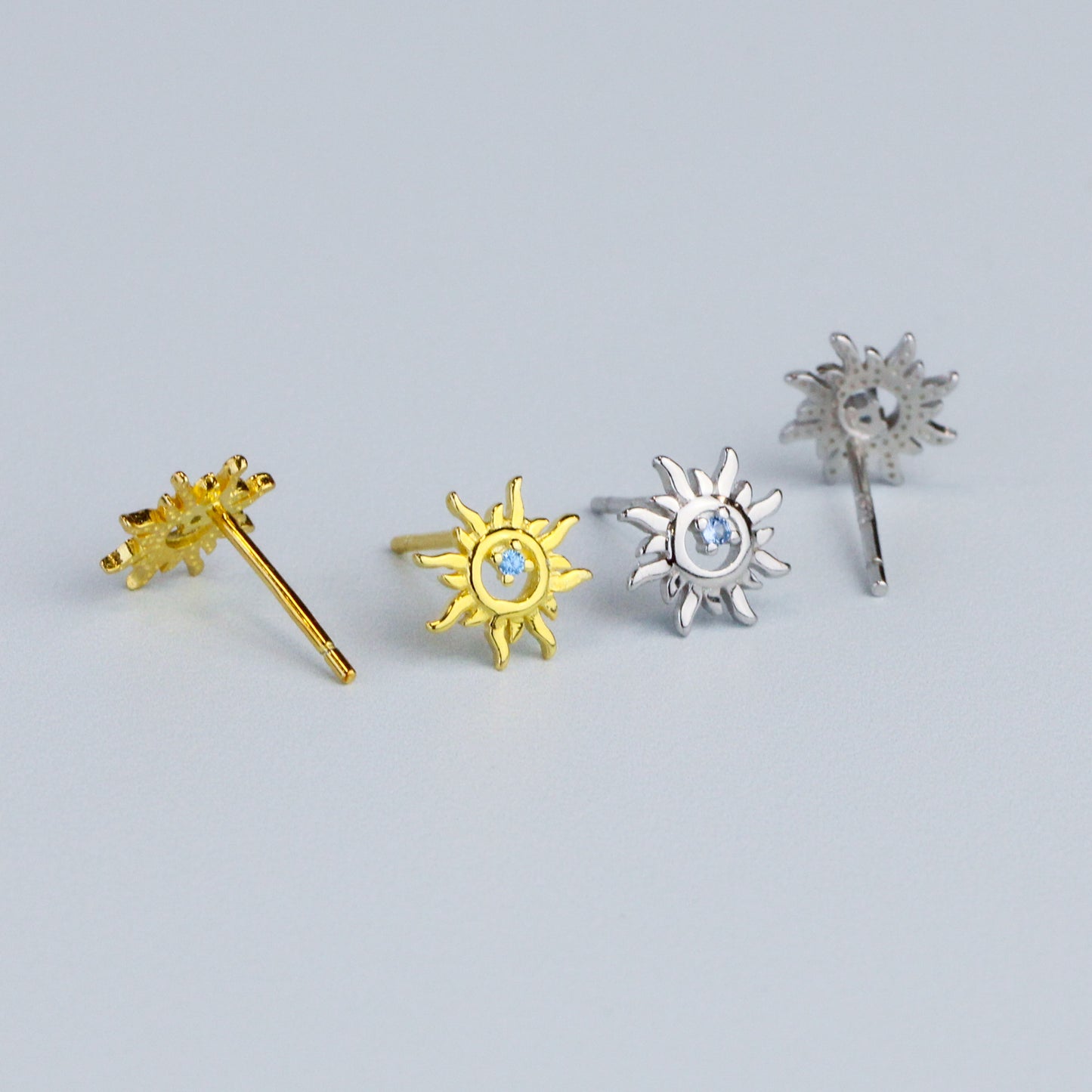 Sun Stud Earrings with Tiny Crystal