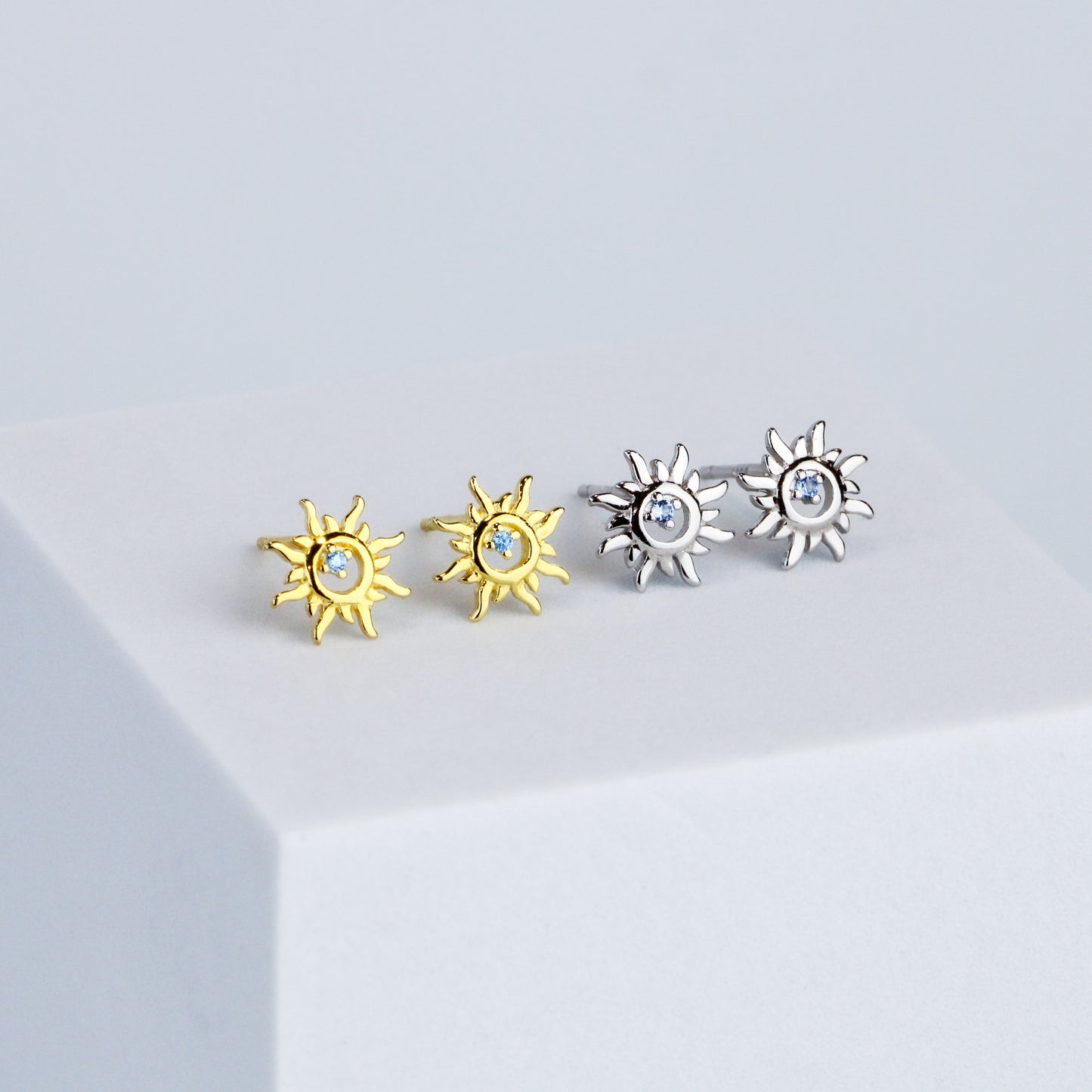 Sun Stud Earrings with Tiny Crystal
