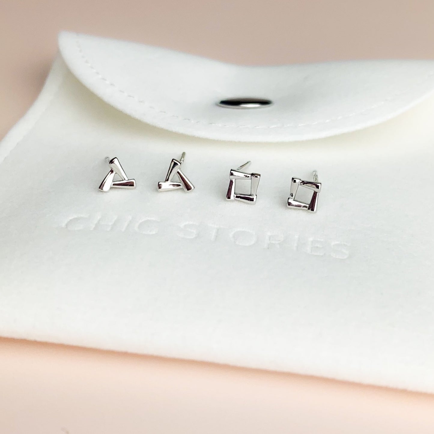 Geometric Square and Triangle Stud Earrings
