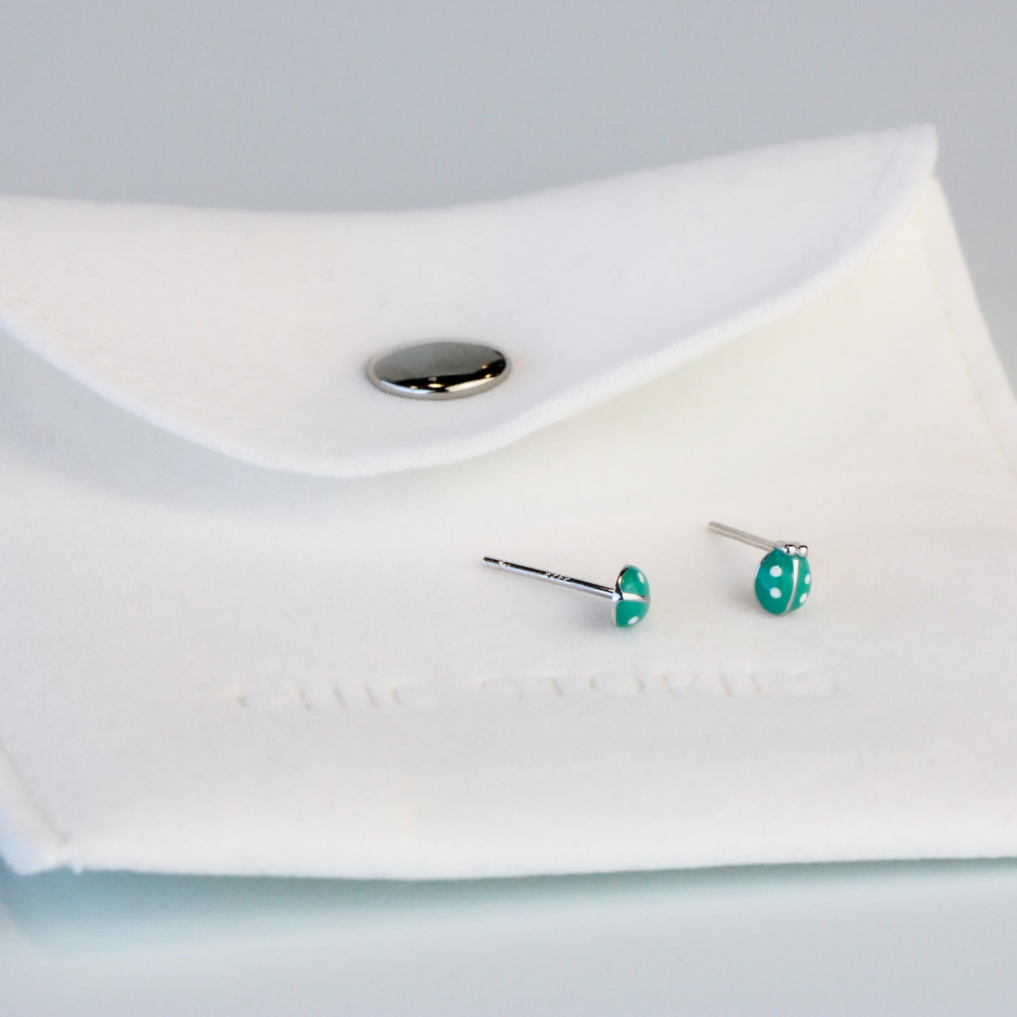 Blue Ladybug Stud Earrings