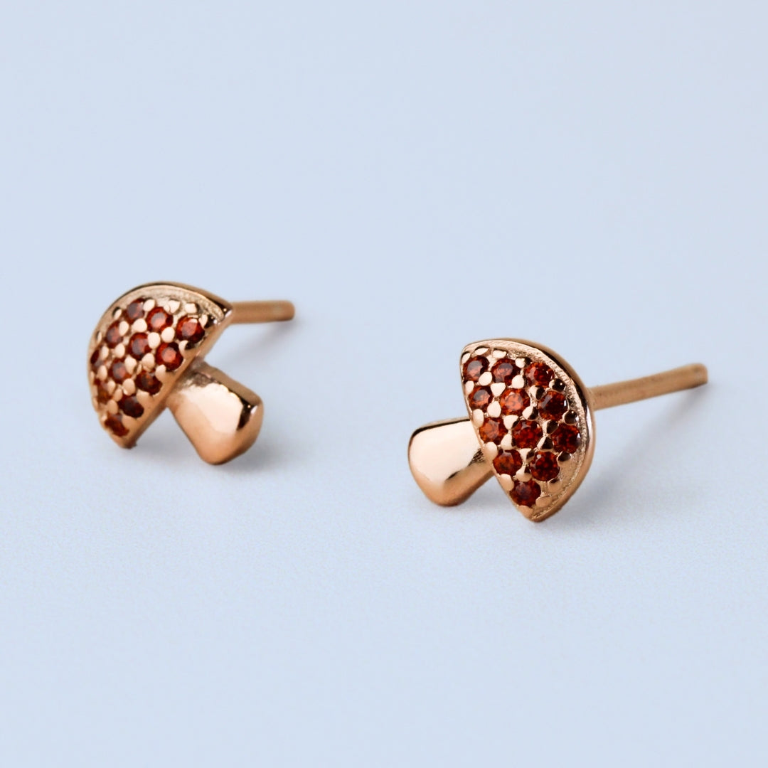 Red Crystal Mushroom Stud Earrings