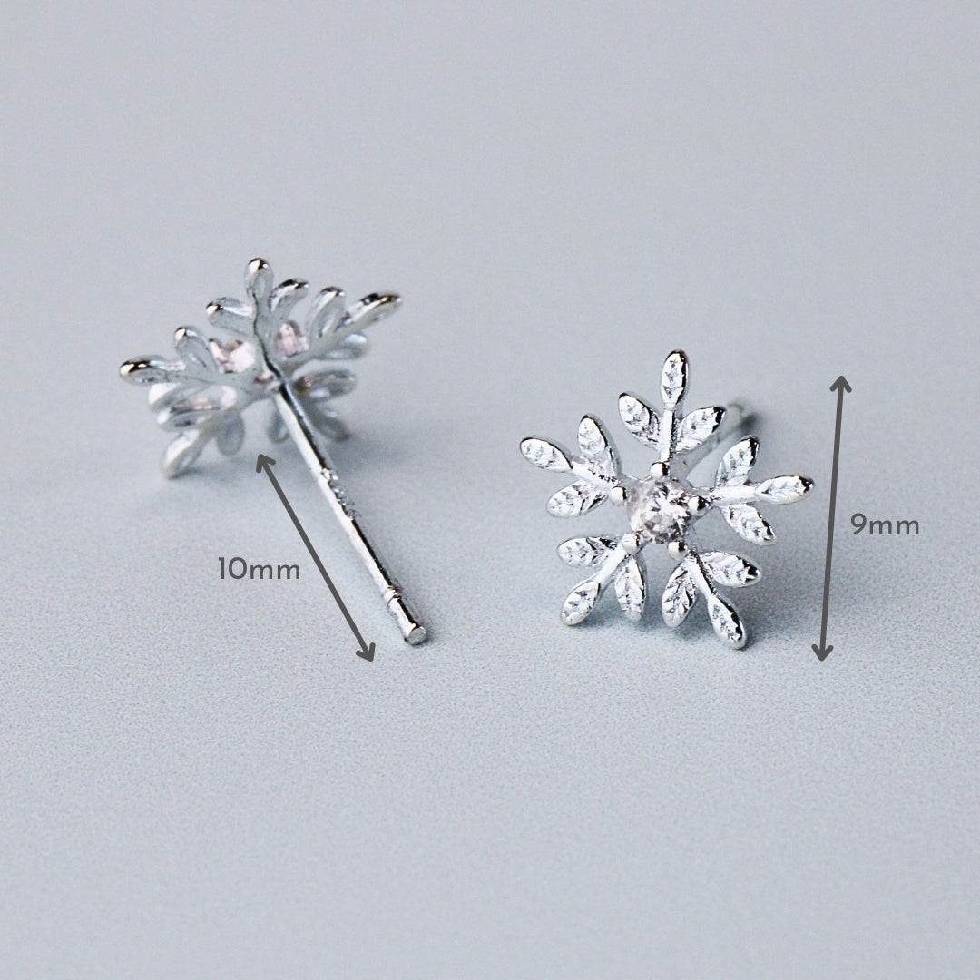 Snowflake Stud Earrings with Tiny White Crystal