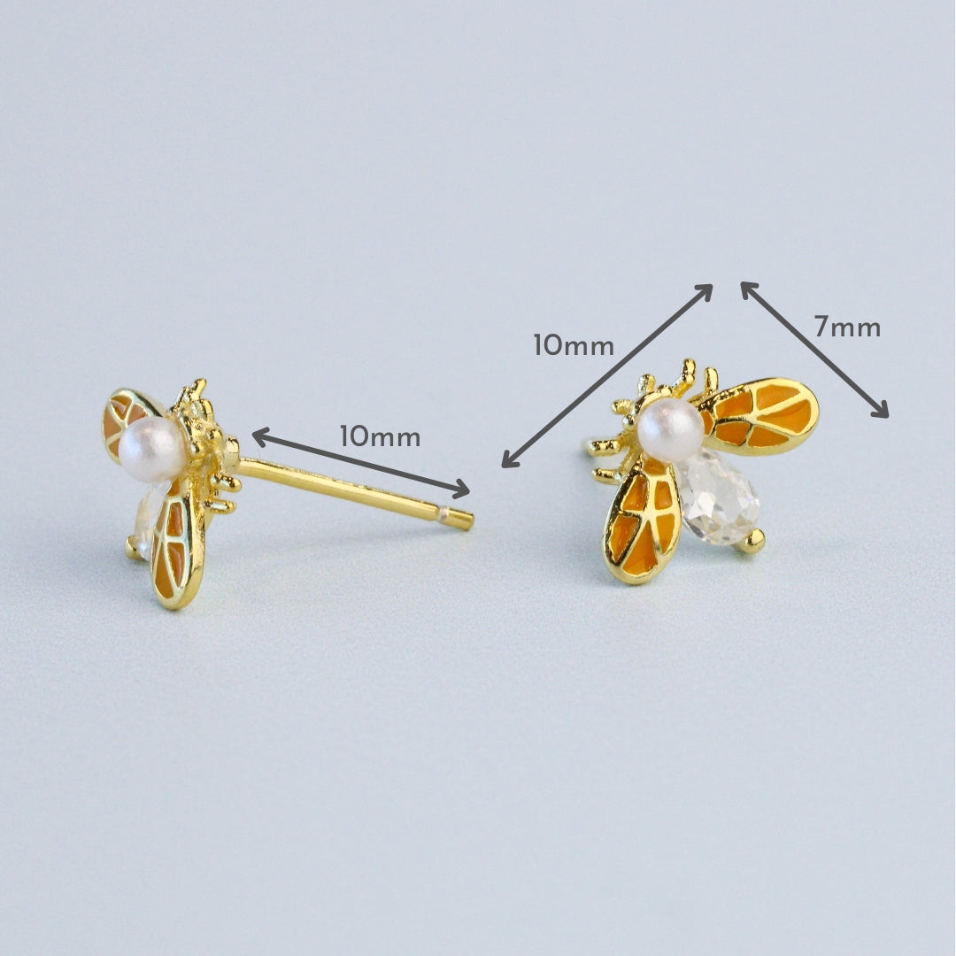 Crystal and Pearl Bee Stud Earrings