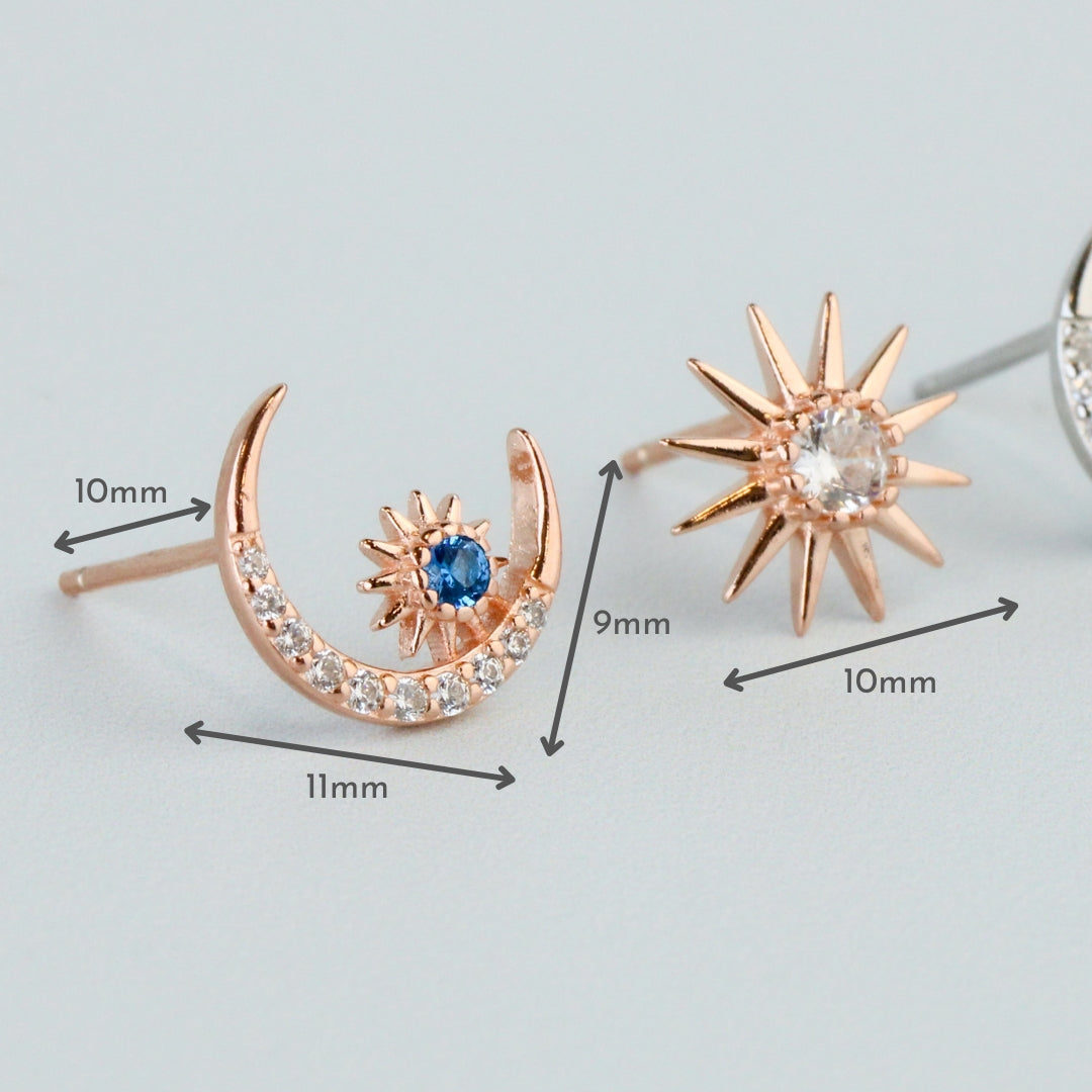 Crystal Moon and Star Stud Earrings
