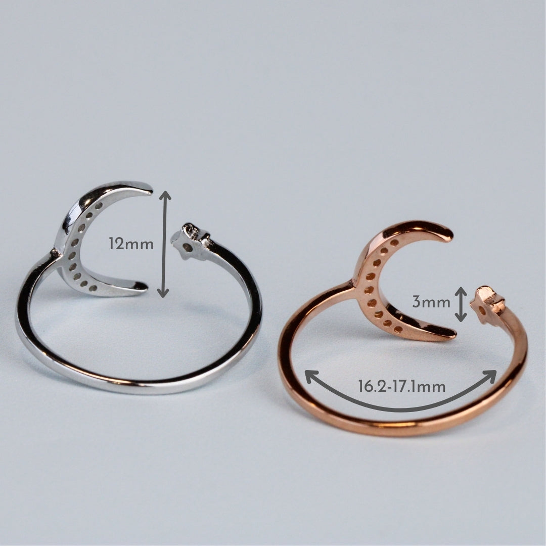 Crystal Moon and Star Ring
