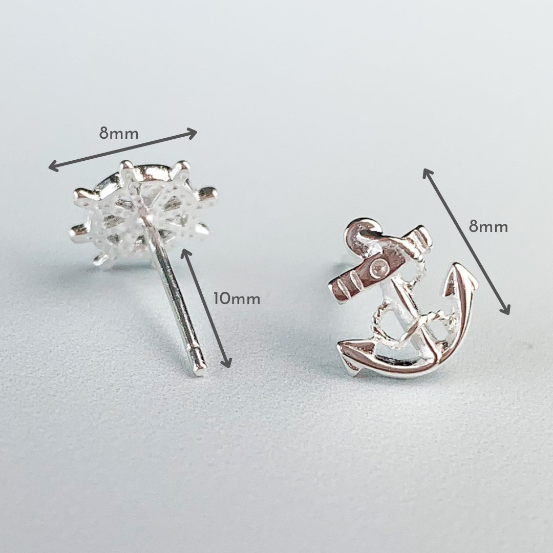 Anchor and Wheel Nautical Stud Earrings