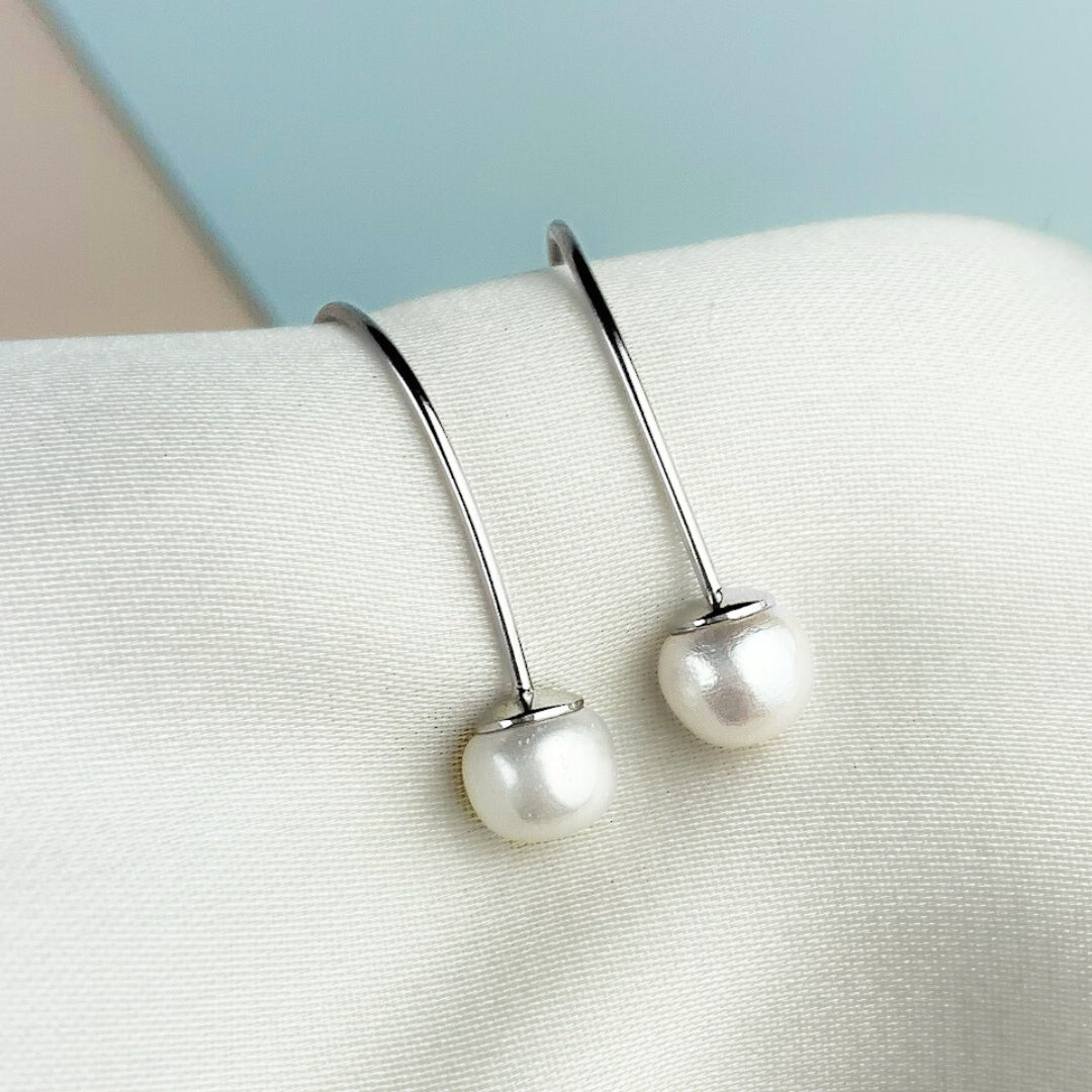 Pearl Drop Open Hoop Earrings