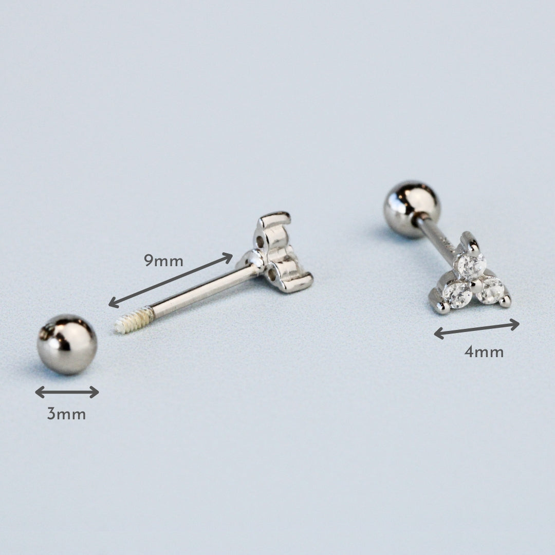 Crystal Triangle Screw Back Stud Earrings
