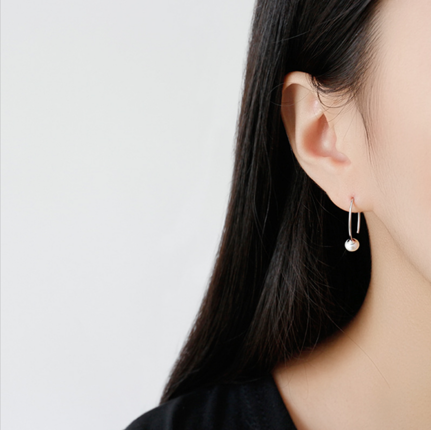 Pearl Drop Open Hoop Earrings