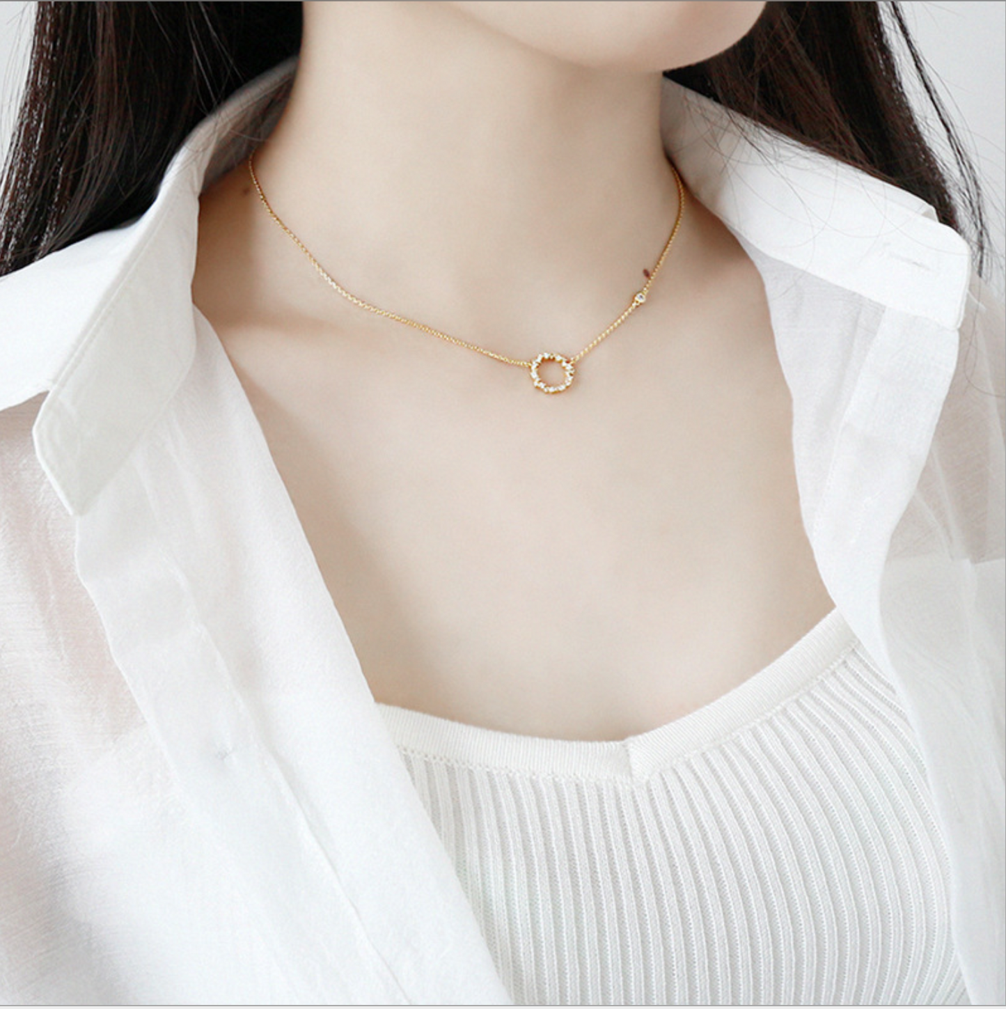 Crystal Cluster Circle Pendant Necklace