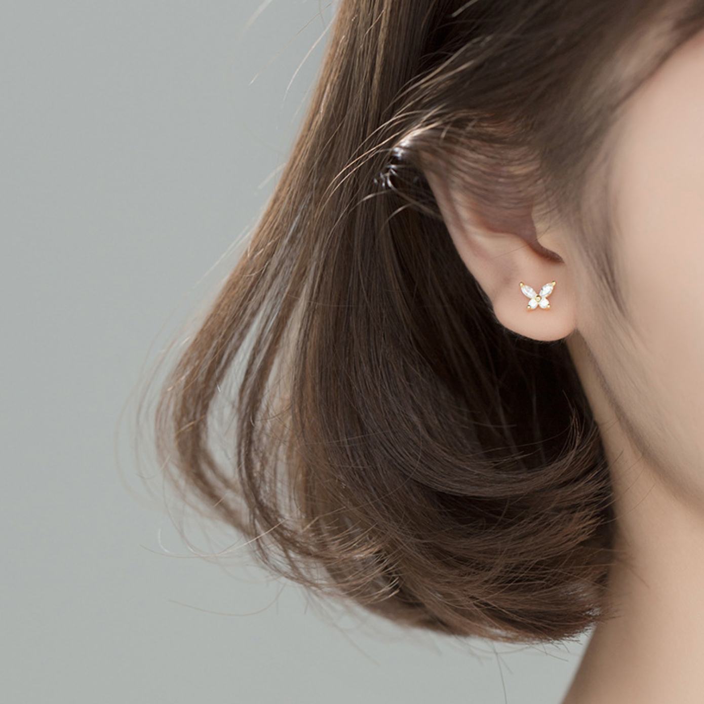 White Crystal Butterfly Stud Earrings