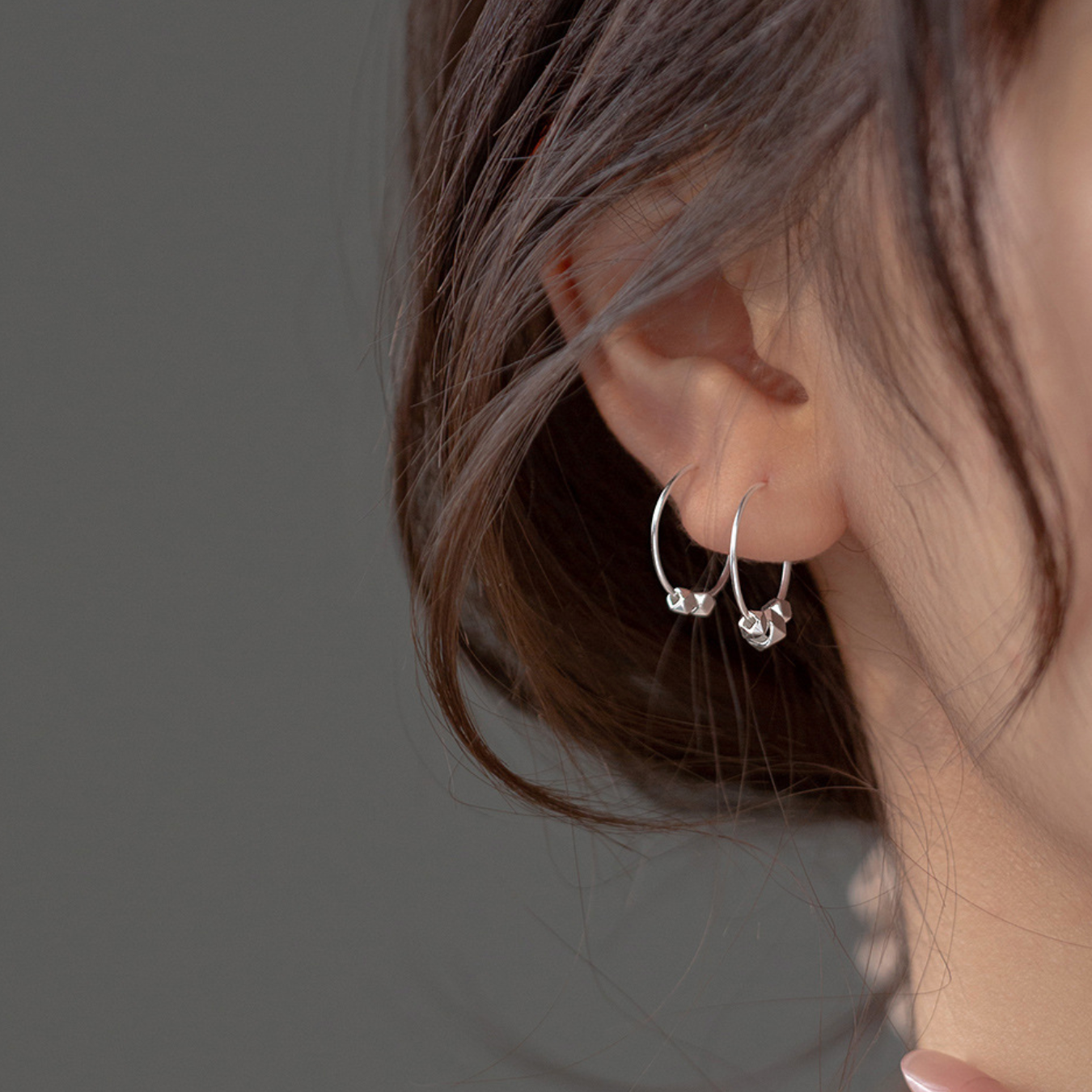 Hoop Earrings with Sliding Geometric Beads