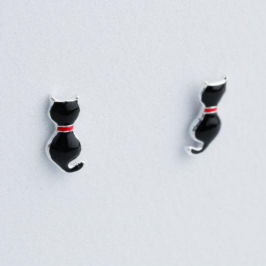 Black Cat Stud Earrings