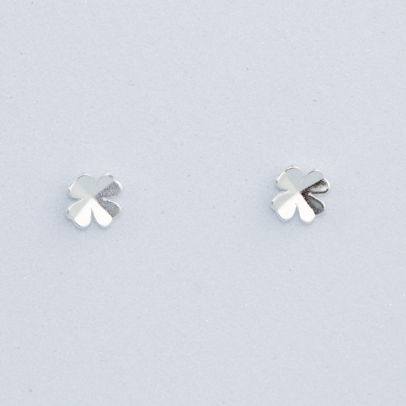 Brushed Silver Four Leaf Clover Studs