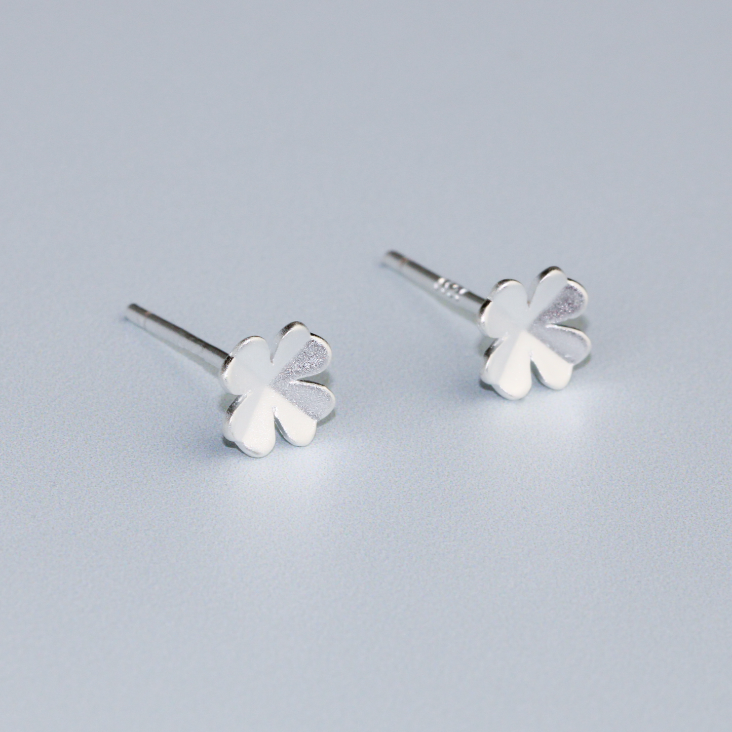 Brushed Silver Four Leaf Clover Studs
