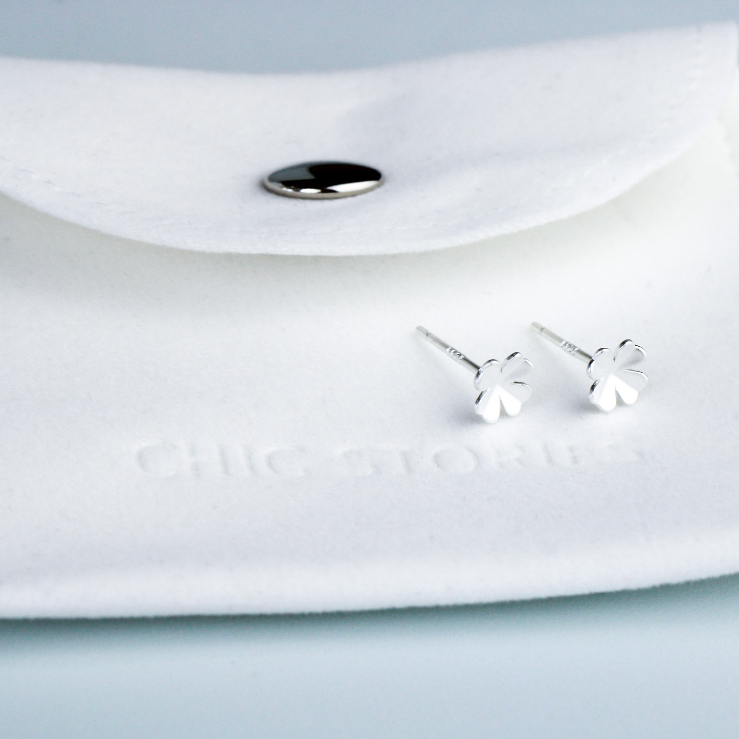 Brushed Silver Four Leaf Clover Studs