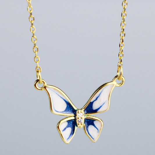 Lilac and Blue Butterfly Necklace