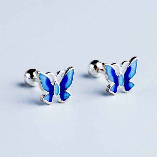 Blue Butterfly Screw Back Stud Earrings