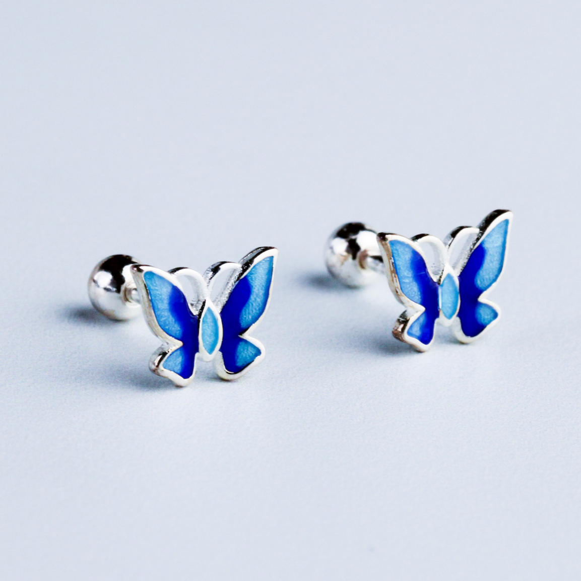 Blue Butterfly Screw Back Stud Earrings