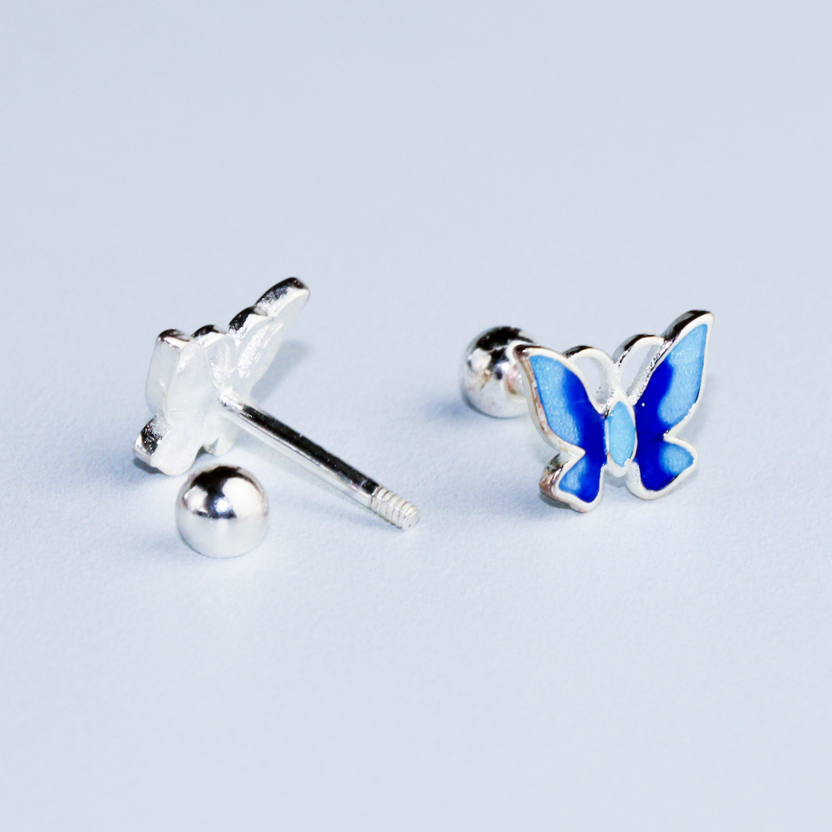 Blue Butterfly Screw Back Stud Earrings