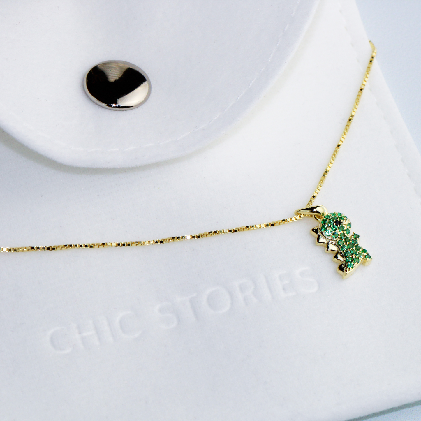 Sparkly Green Dinosaur Pendant Necklace